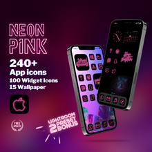 Load image into Gallery viewer, 240 Neon Pink icon pack, iOS 14 App Icons, Social media Icons, Aesthetic iPhone Home Screen, Customize lock
