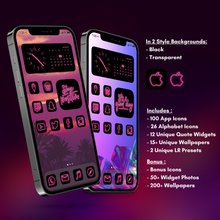 Load image into Gallery viewer, 240 Neon Pink icon pack, iOS 14 App Icons, Social media Icons, Aesthetic iPhone Home Screen, Customize lock
