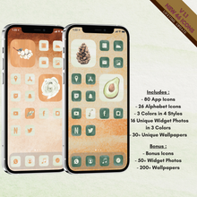Load image into Gallery viewer, 400 WaterColor Greenery icon pack, iOS 14 App Icons, Social media Icons, Aesthetic iPhone Home Screen, Customize lock, Green, Yellow, Brown
