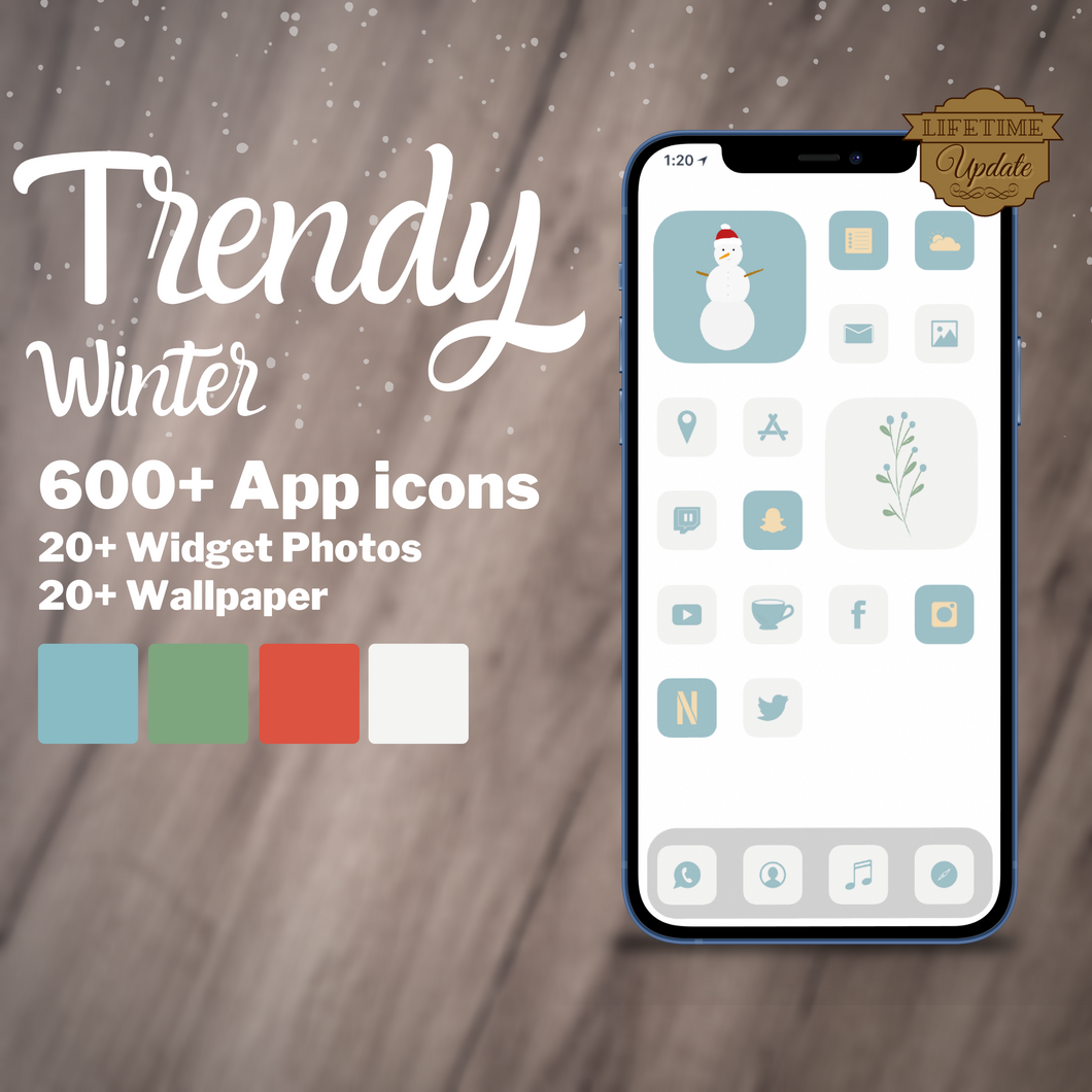 600 Trendy Winter icon pack, iOS 14 App Icons, Social media Icons, Aesthetic iPhone Home Screen, Customize lock, Red, Blue, White, Green