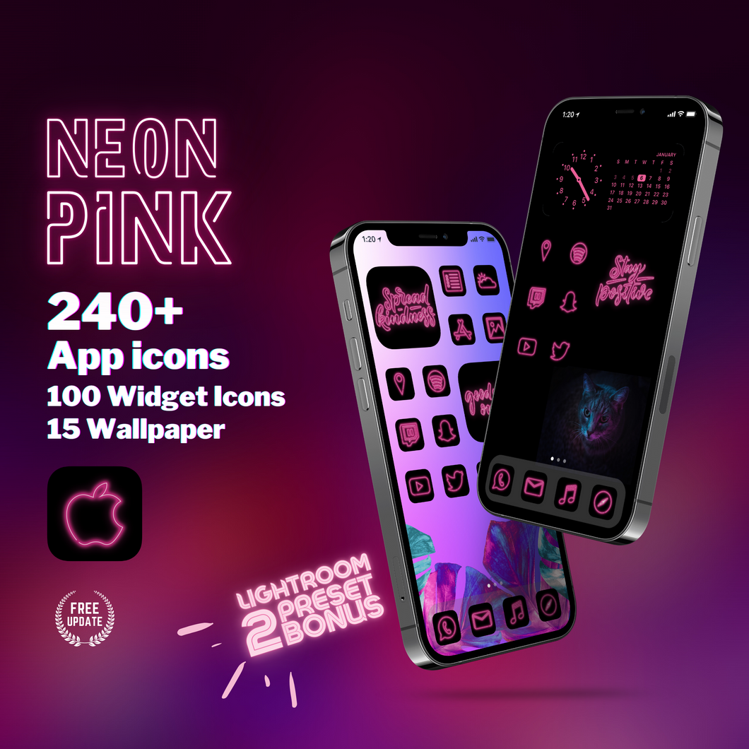 240 Neon Pink icon pack, iOS 14 App Icons, Social media Icons, Aesthetic iPhone Home Screen, Customize lock