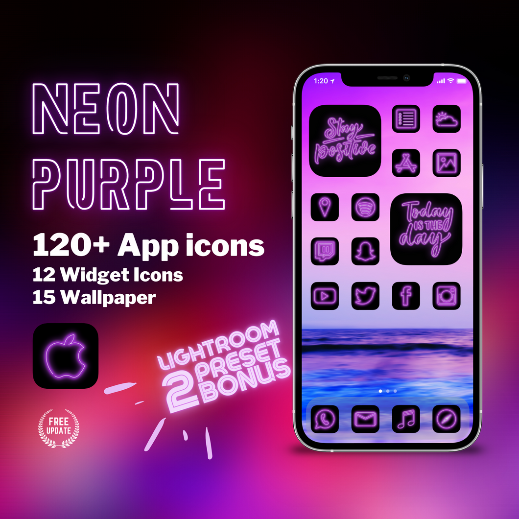 240 Neon Purple icon pack, iOS 14 App Icons, Social media Icons, Aesthetic iPhone Home Screen, Customize lock