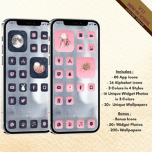 Load image into Gallery viewer, 400 WaterColor Beauty icon pack, iOS 14 App Icons, Social media Icons, Aesthetic iPhone Home Screen, Customize, Black, Pink, Yellow, Rose
