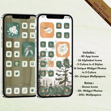 Load image into Gallery viewer, 400 WaterColor Greenery icon pack, iOS 14 App Icons, Social media Icons, Aesthetic iPhone Home Screen, Customize lock, Green, Yellow, Brown
