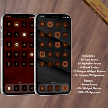 Load image into Gallery viewer, 400 Wood icon pack, iOS 14 App Icons, Social media Icons, Aesthetic iPhone Home Screen, Customize lock, Black, White, Wood, Wooden
