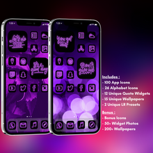 Load image into Gallery viewer, 240 Neon Purple icon pack, iOS 14 App Icons, Social media Icons, Aesthetic iPhone Home Screen, Customize lock
